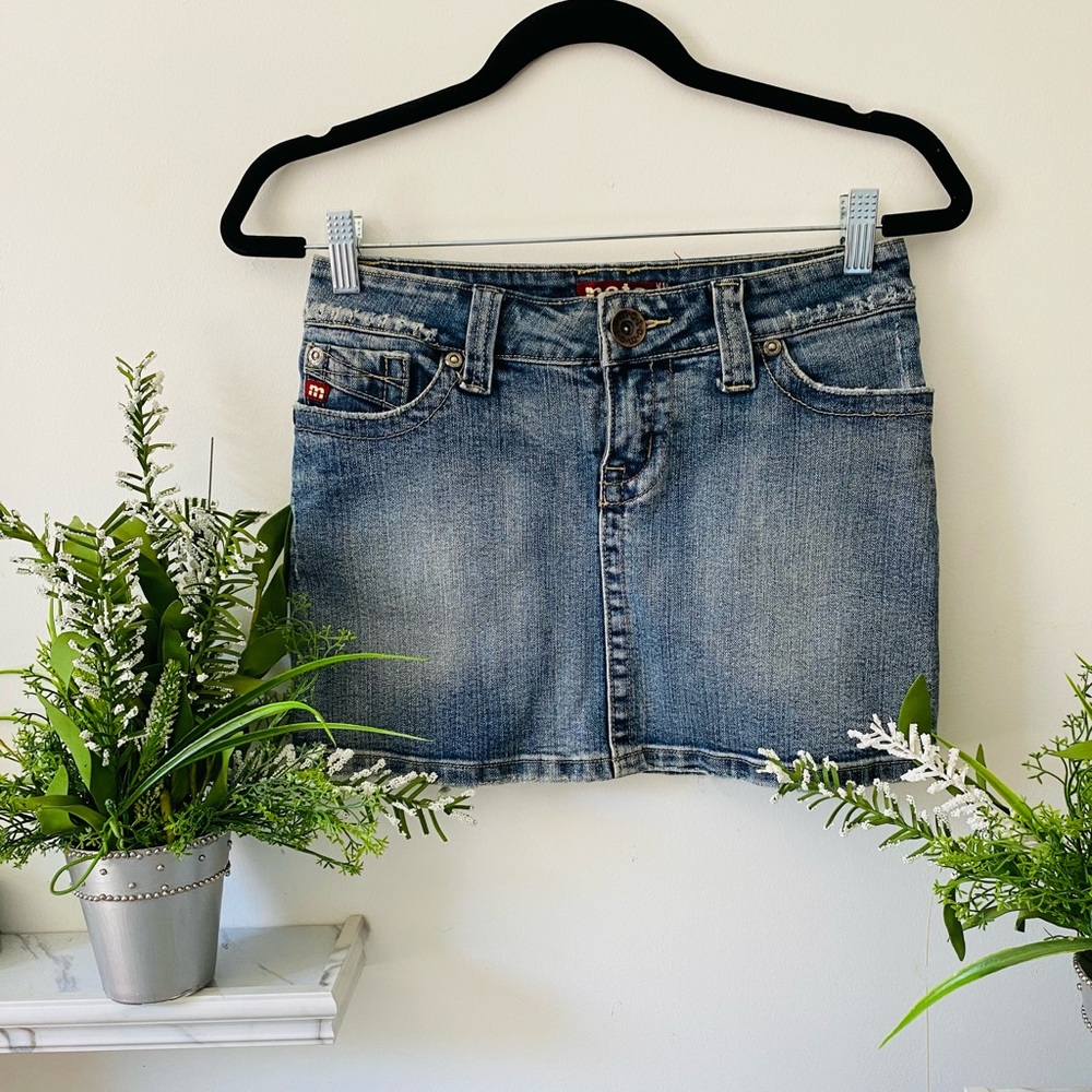 Moto denim skirt